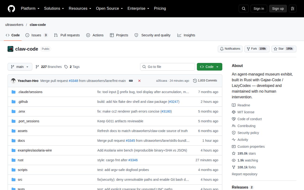 Screenshot of claw-code (github.com/ultraworkers/claw-code)