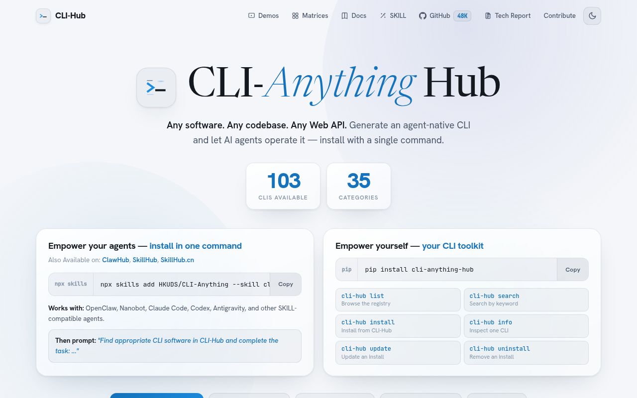 Screenshot of CLI-Anything (clianything.cc)