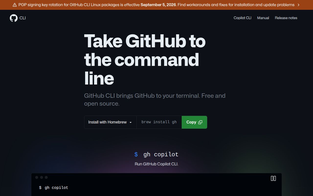 Screenshot of cli (cli.github.com)