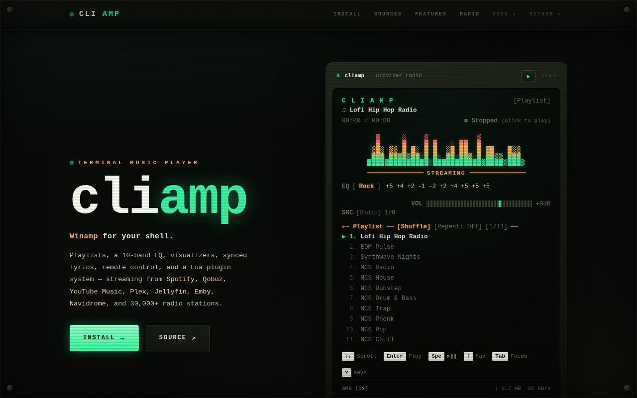 Screenshot of cliamp (www.cliamp.stream)