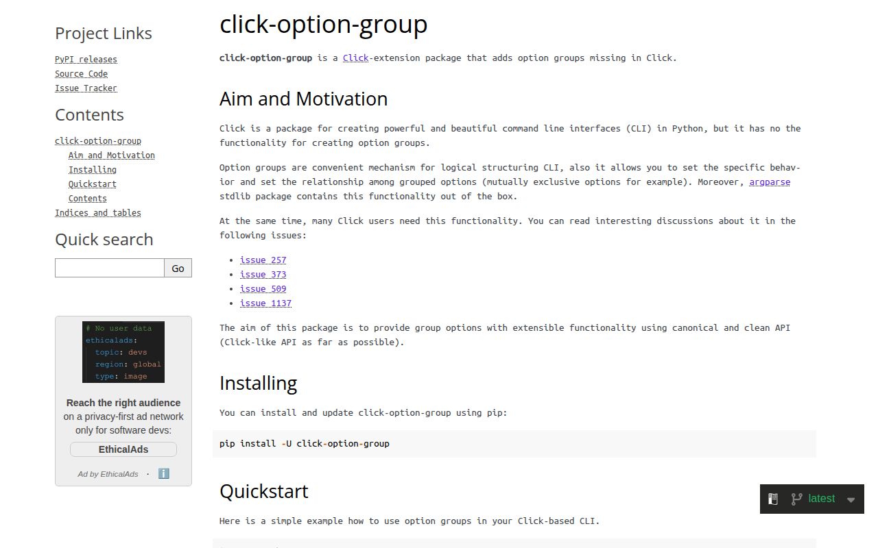 Screenshot of click-option-group documentation
