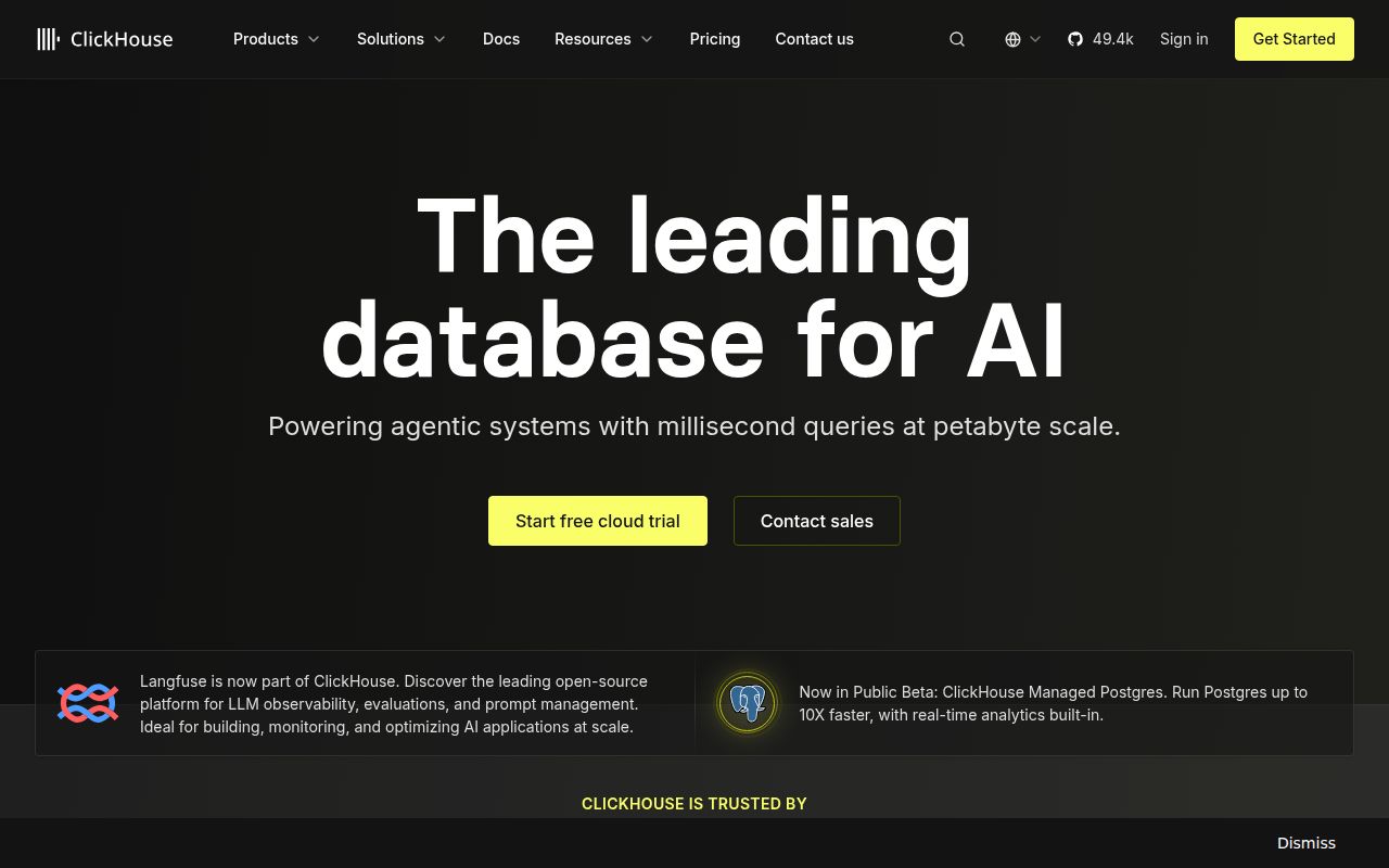 Screenshot of ClickHouse (clickhouse.com)