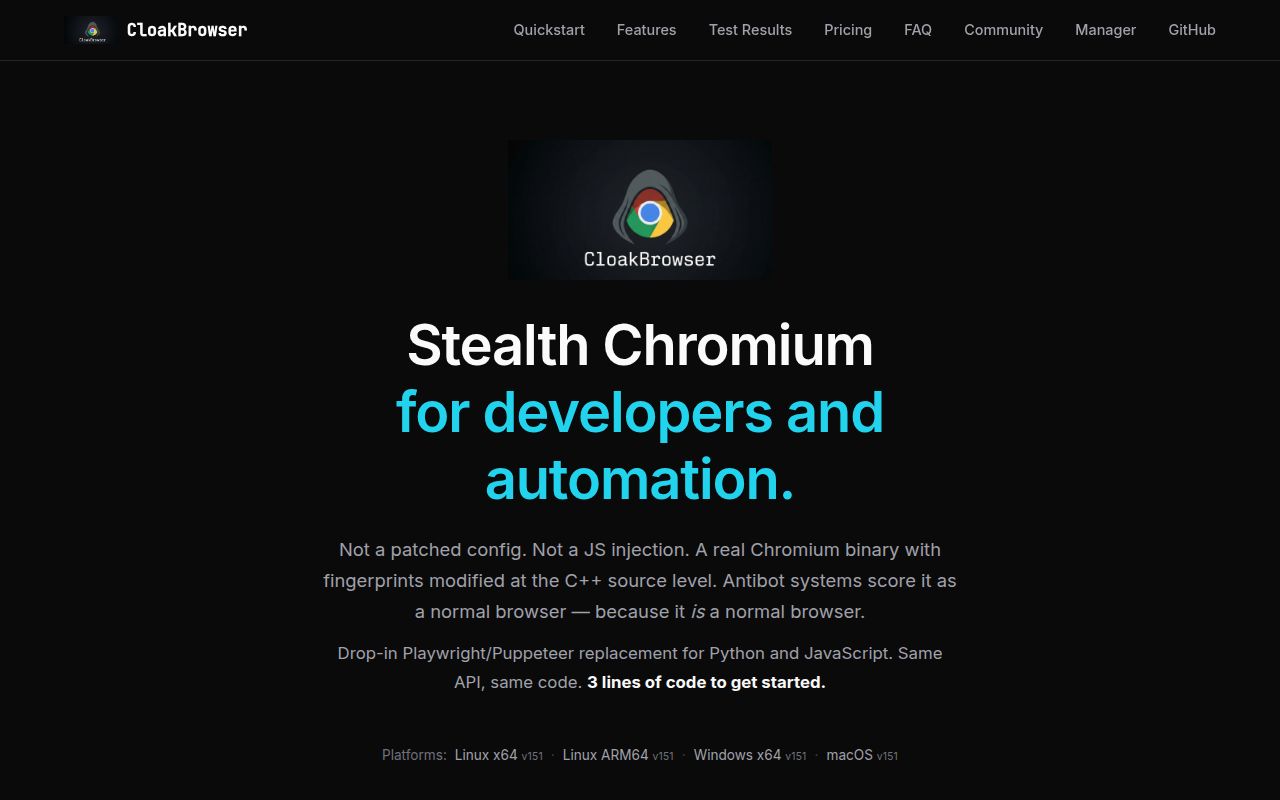 Screenshot of CloakBrowser (cloakbrowser.dev)