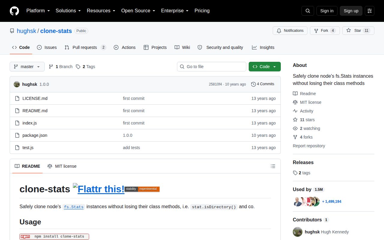 Screenshot of clone-stats documentation