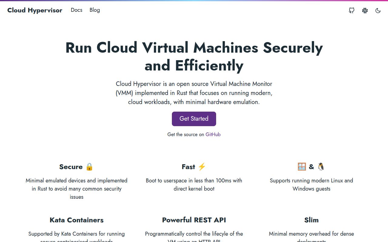 Screenshot of cloud-hypervisor (www.cloudhypervisor.org)