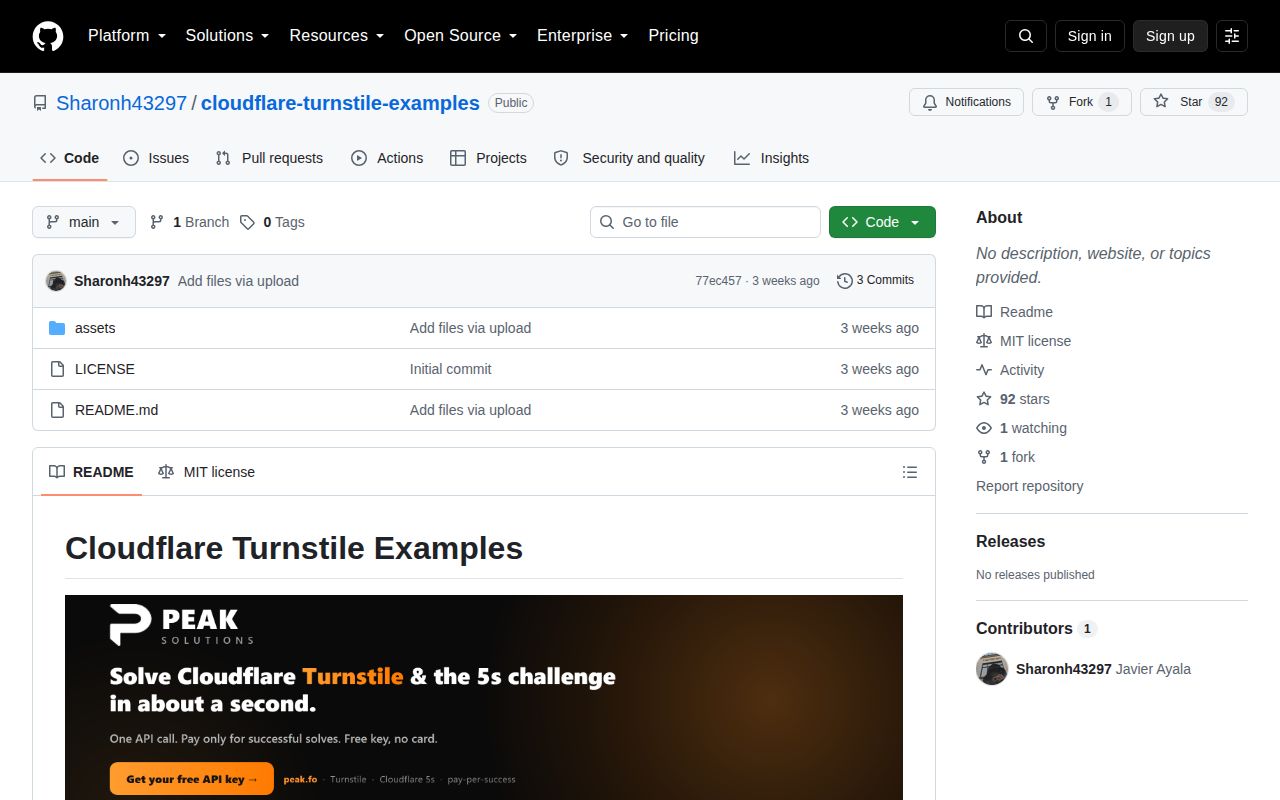 Screenshot of cloudflare-turnstile-examples (github.com/Sharonh43297/cloudflare-turnstile-examples)