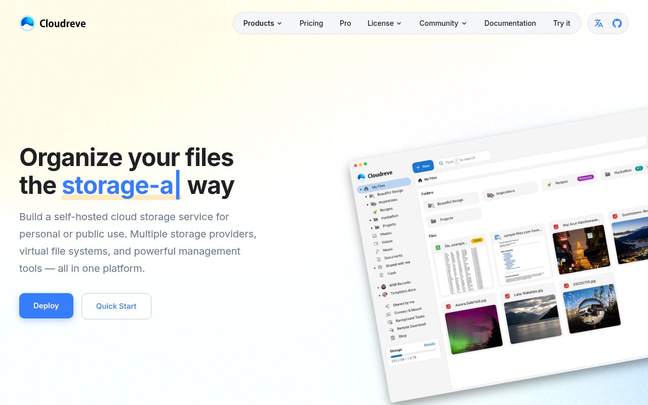 Screenshot of cloudreve (cloudreve.org)