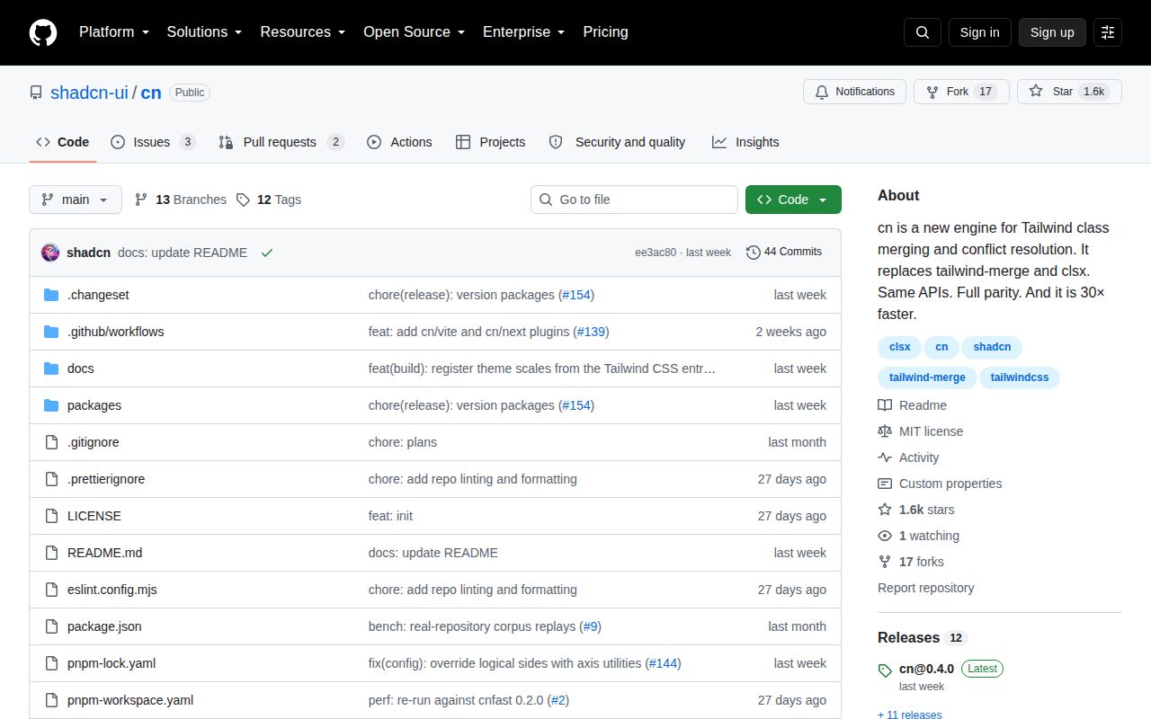 Screenshot of cn (github.com/shadcn-ui/cn)