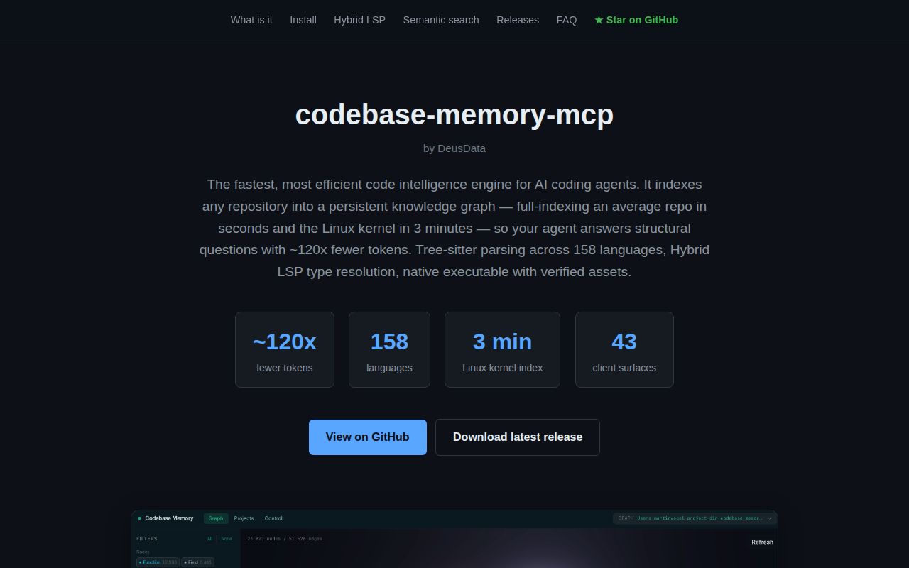 Screenshot of codebase-memory-mcp (deusdata.github.io/codebase-memory-mcp)