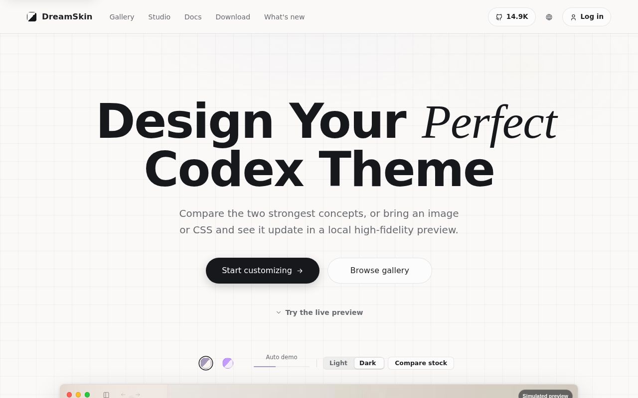 Screenshot of Codex-Dream-Skin (www.dreamskin.cc)