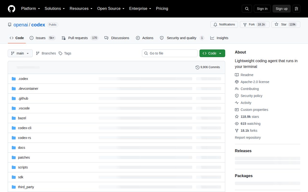 Screenshot of codex (github.com/openai/codex)