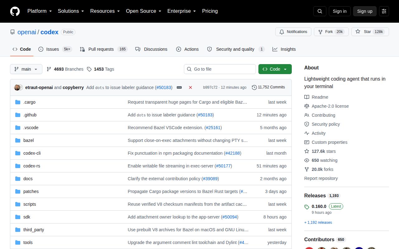 Screenshot of codex (github.com/openai/codex)