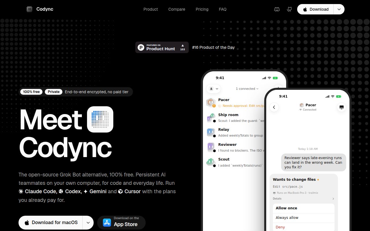 Screenshot of Codync (www.codync.dev)