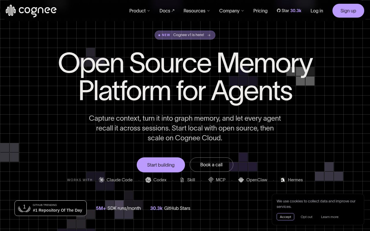 Screenshot of cognee (www.cognee.ai)