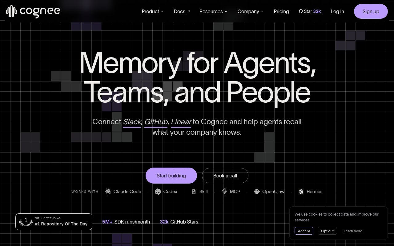 Screenshot of cognee (www.cognee.ai)