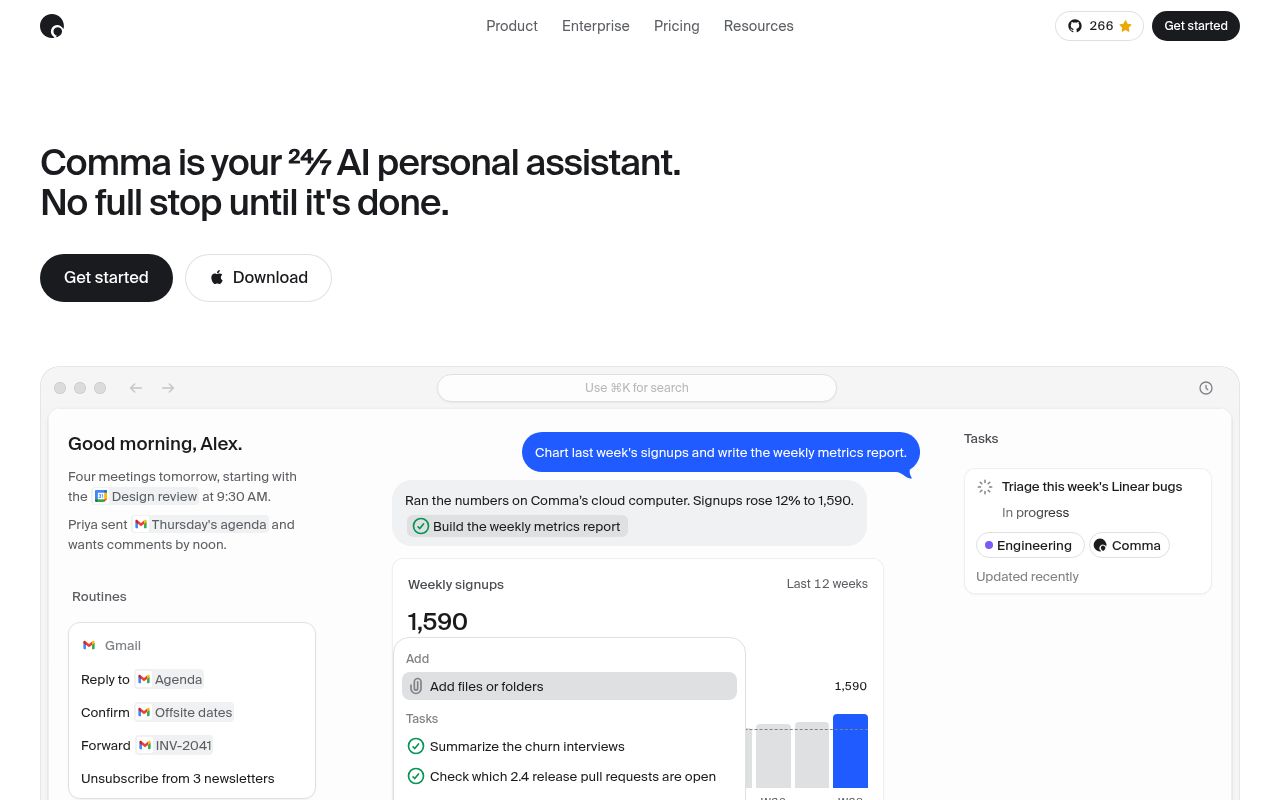Screenshot of Comma (comma.surf)