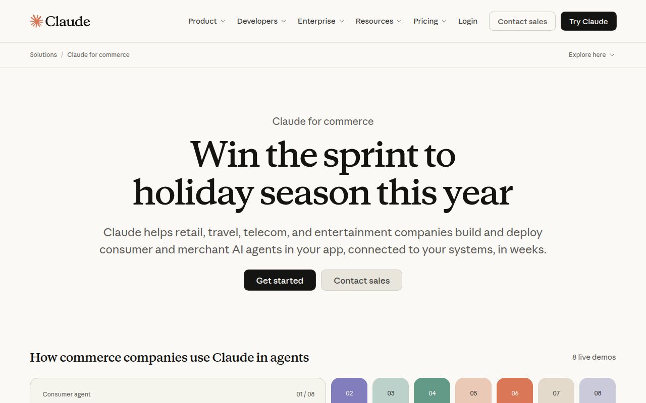 Screenshot of commerce-agents (claude.com/solutions/commerce)