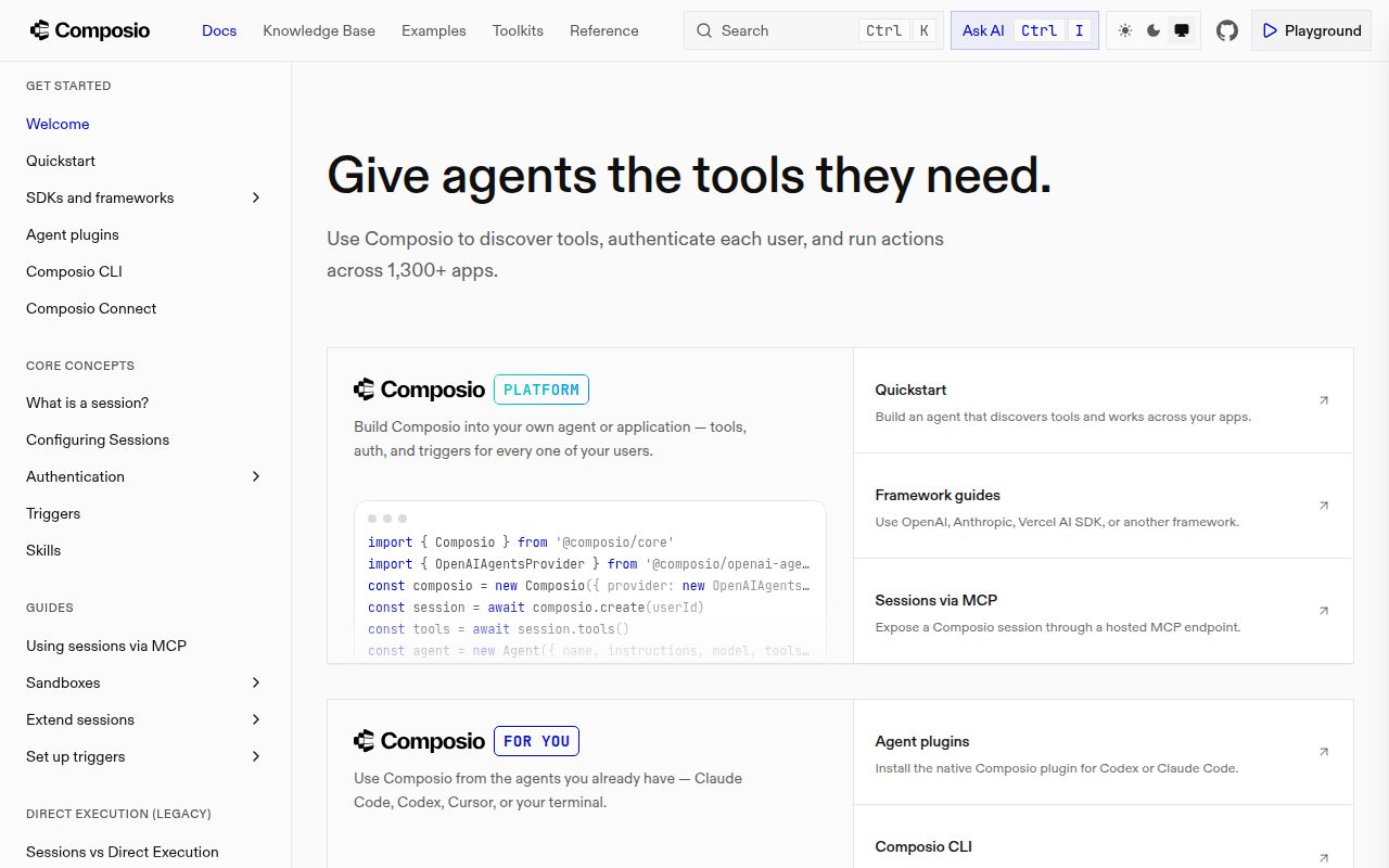 Screenshot of composio (docs.composio.dev)