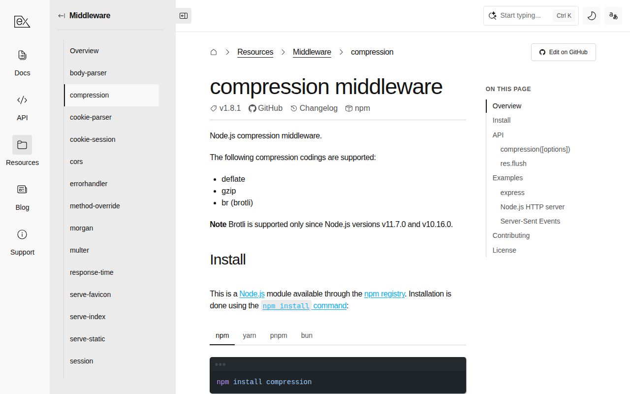 Screenshot of compression documentation