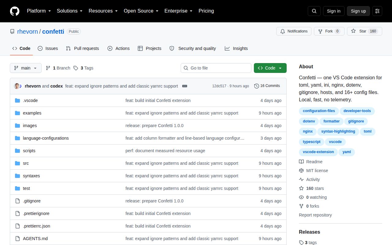 Screenshot of confetti (github.com/rhevorn/confetti)