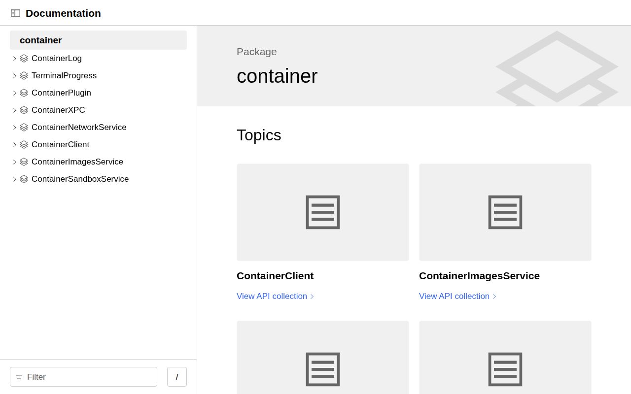 Screenshot of container (apple.github.io/container/documentation)