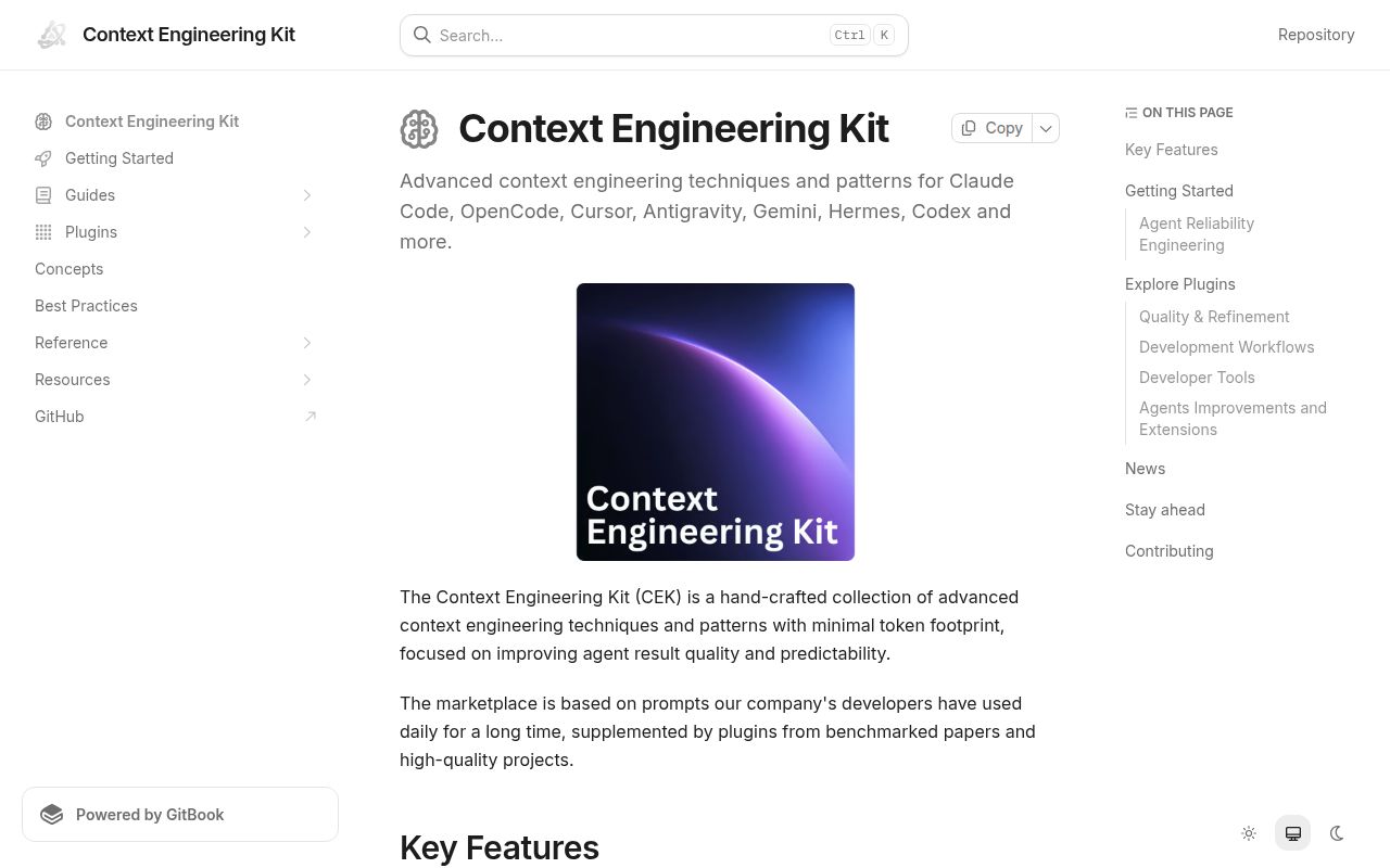 Screenshot of context-engineering-kit (neolab.gitbook.io/cek)