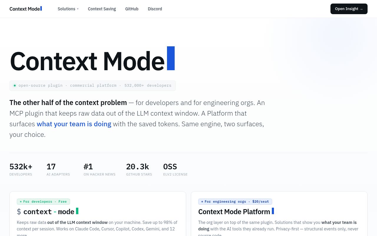 Screenshot of context-mode (context-mode.com)
