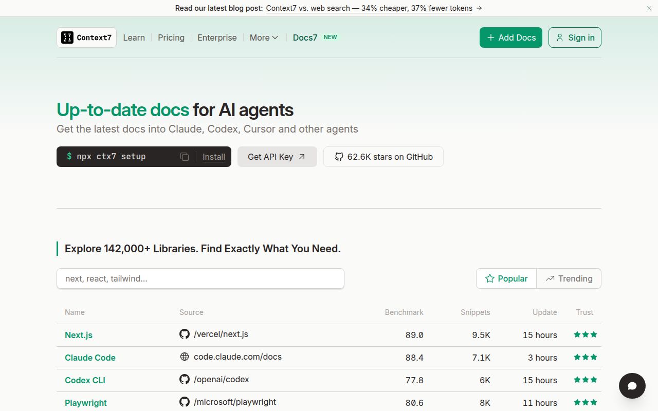 Screenshot of context7 (context7.com)