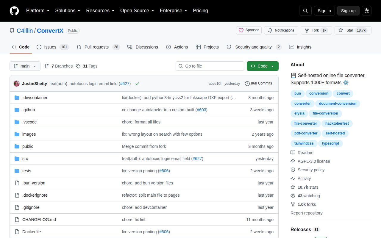 Screenshot of ConvertX (github.com/C4illin/ConvertX)