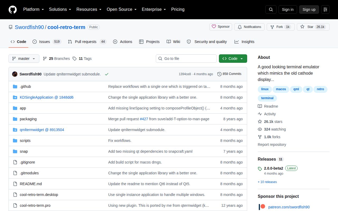 Screenshot of cool-retro-term (github.com/Swordfish90/cool-retro-term)