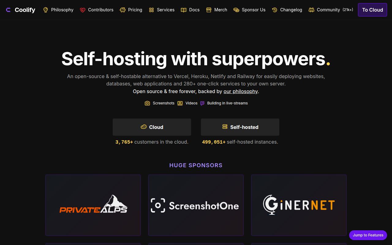 Screenshot of coolify (coolify.io)