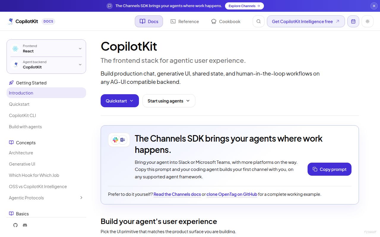 Screenshot of CopilotKit (docs.copilotkit.ai)