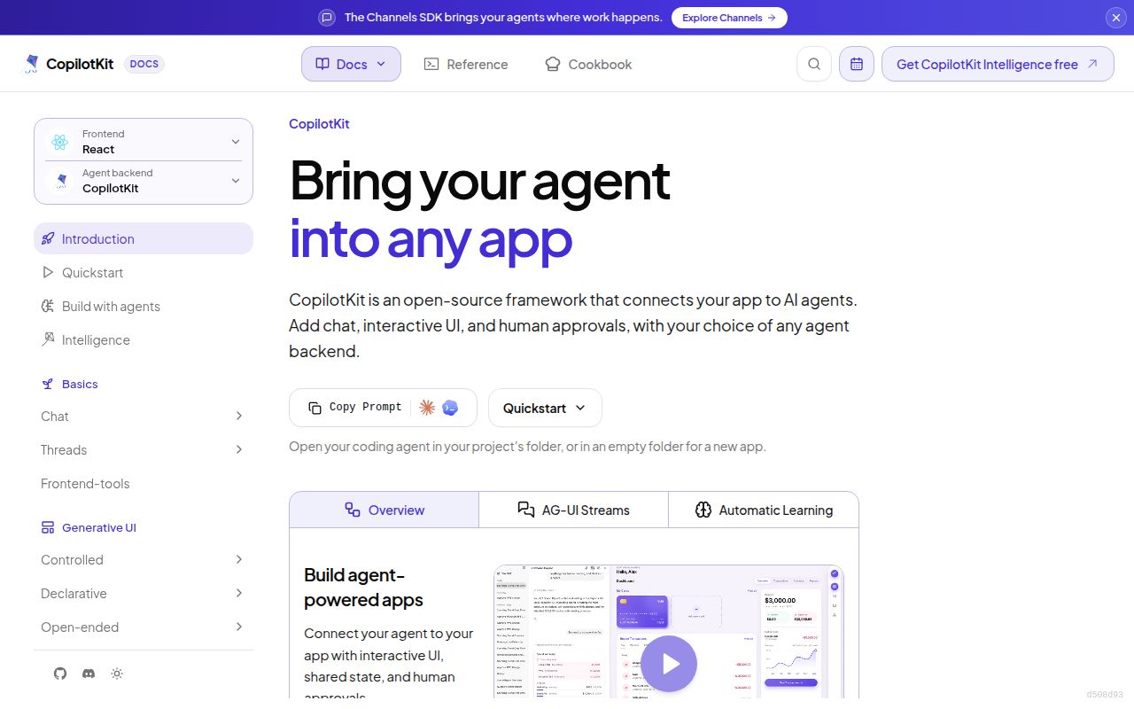 Screenshot of CopilotKit (docs.copilotkit.ai)