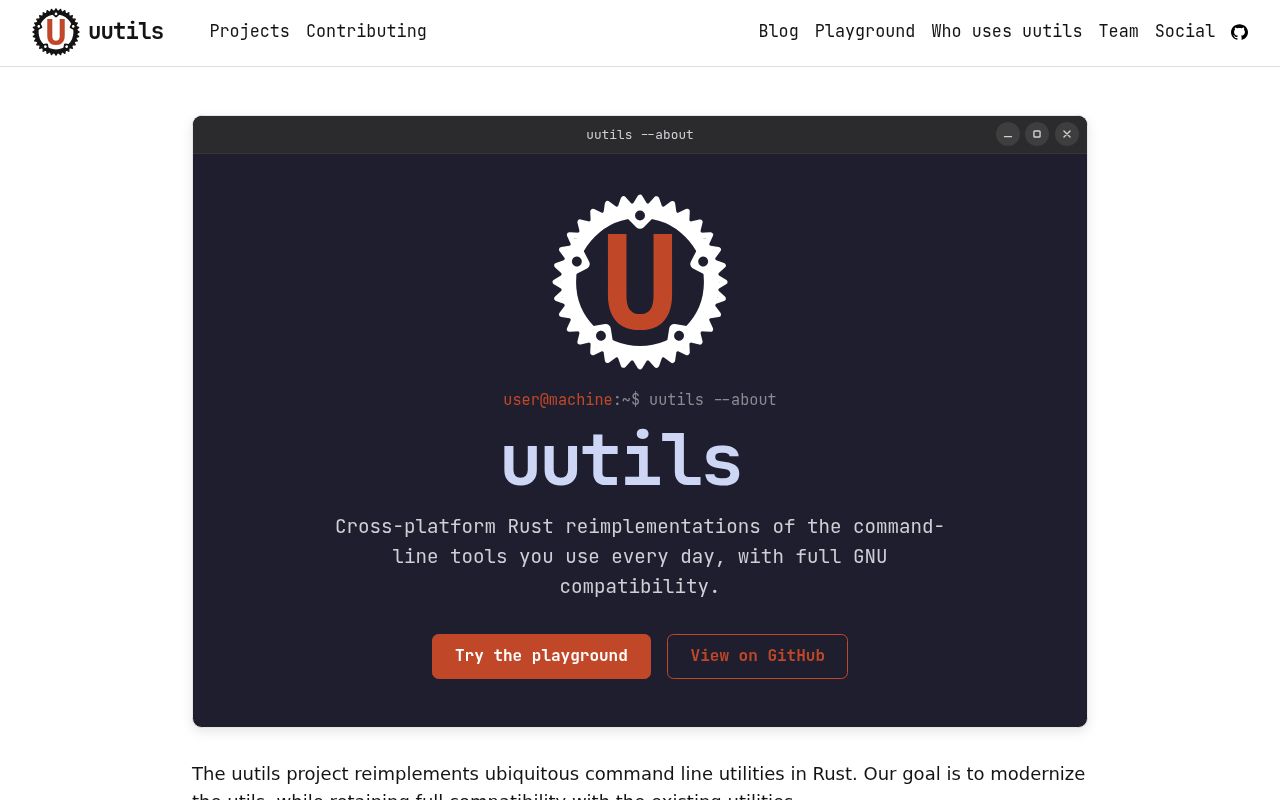 Screenshot of coreutils (uutils.org)