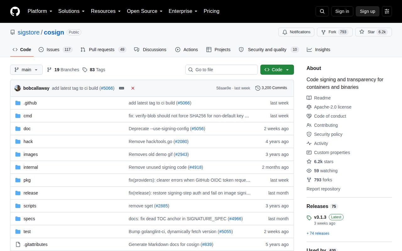 Screenshot of cosign (github.com/sigstore/cosign)
