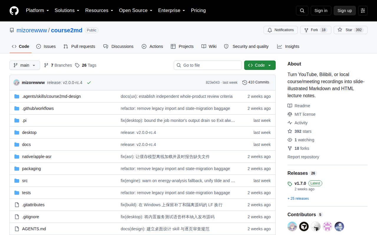 Screenshot of course2md (github.com/mizorewww/course2md)