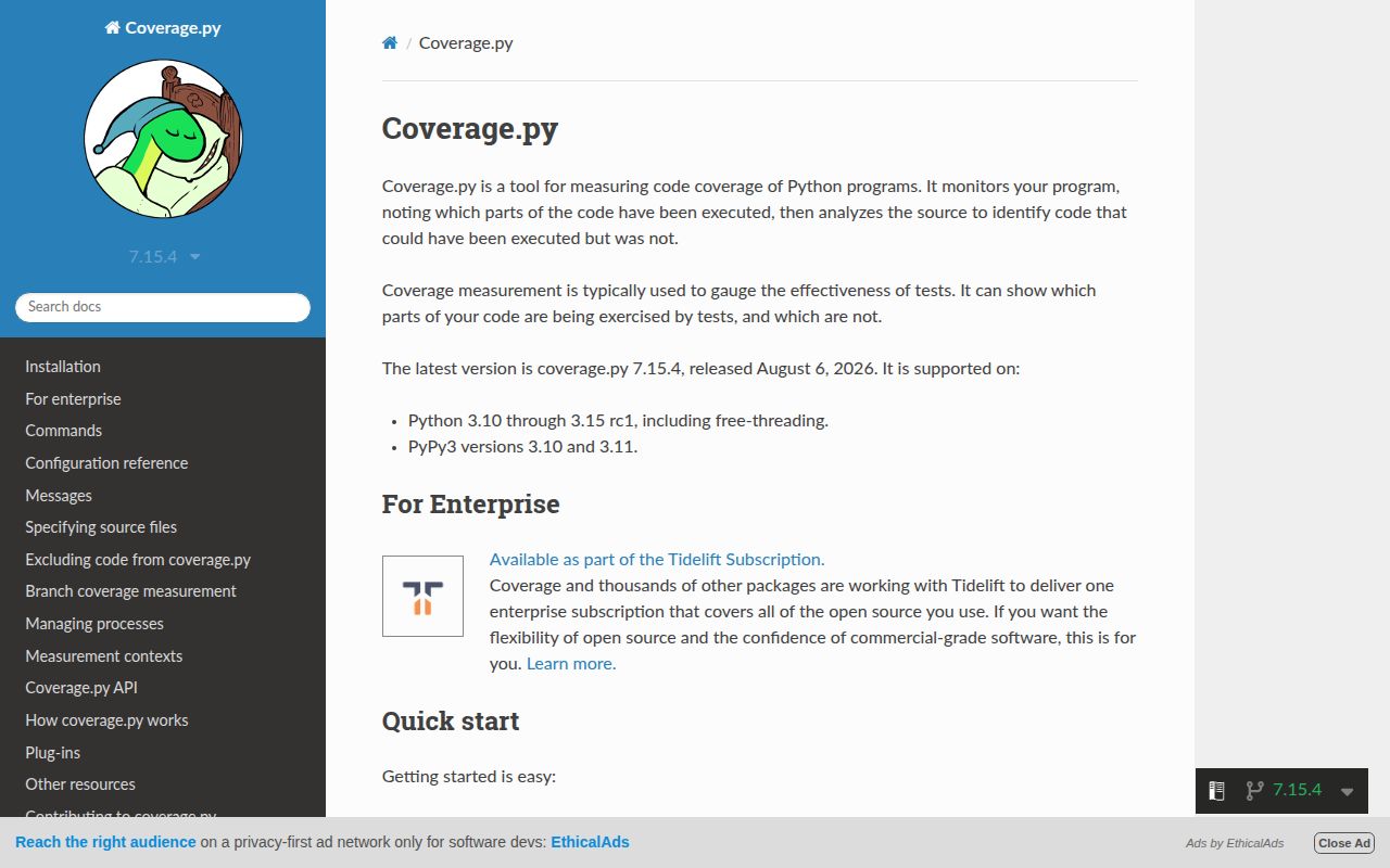 Screenshot of coverage documentation