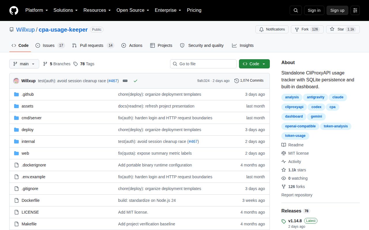 Screenshot of cpa-usage-keeper (github.com/Willxup/cpa-usage-keeper)