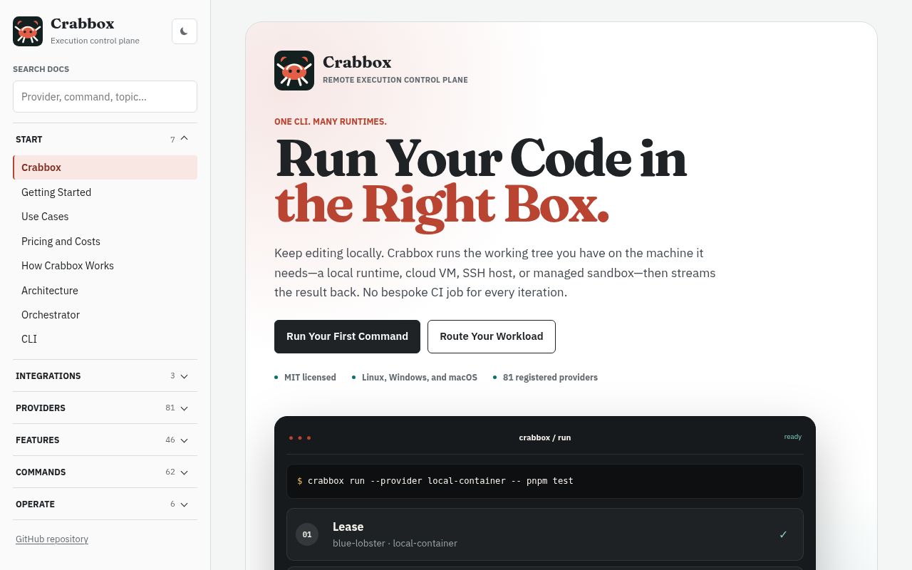 Screenshot of crabbox (crabbox.sh)
