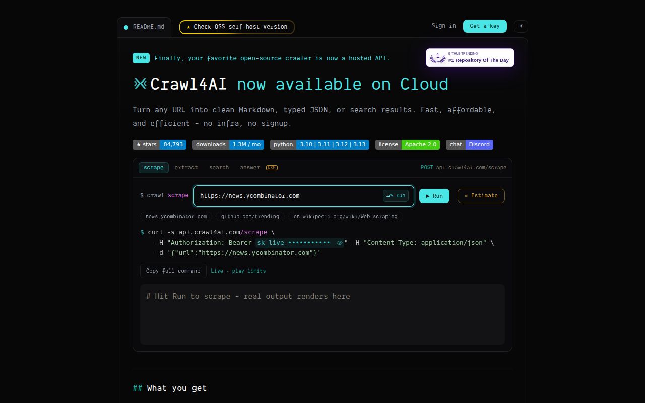 Screenshot of crawl4ai (crawl4ai.com)