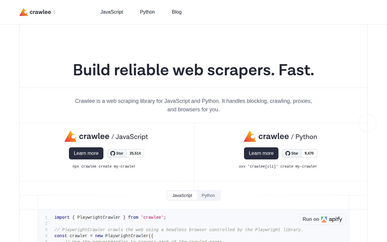 Screenshot of crawlee (crawlee.dev)