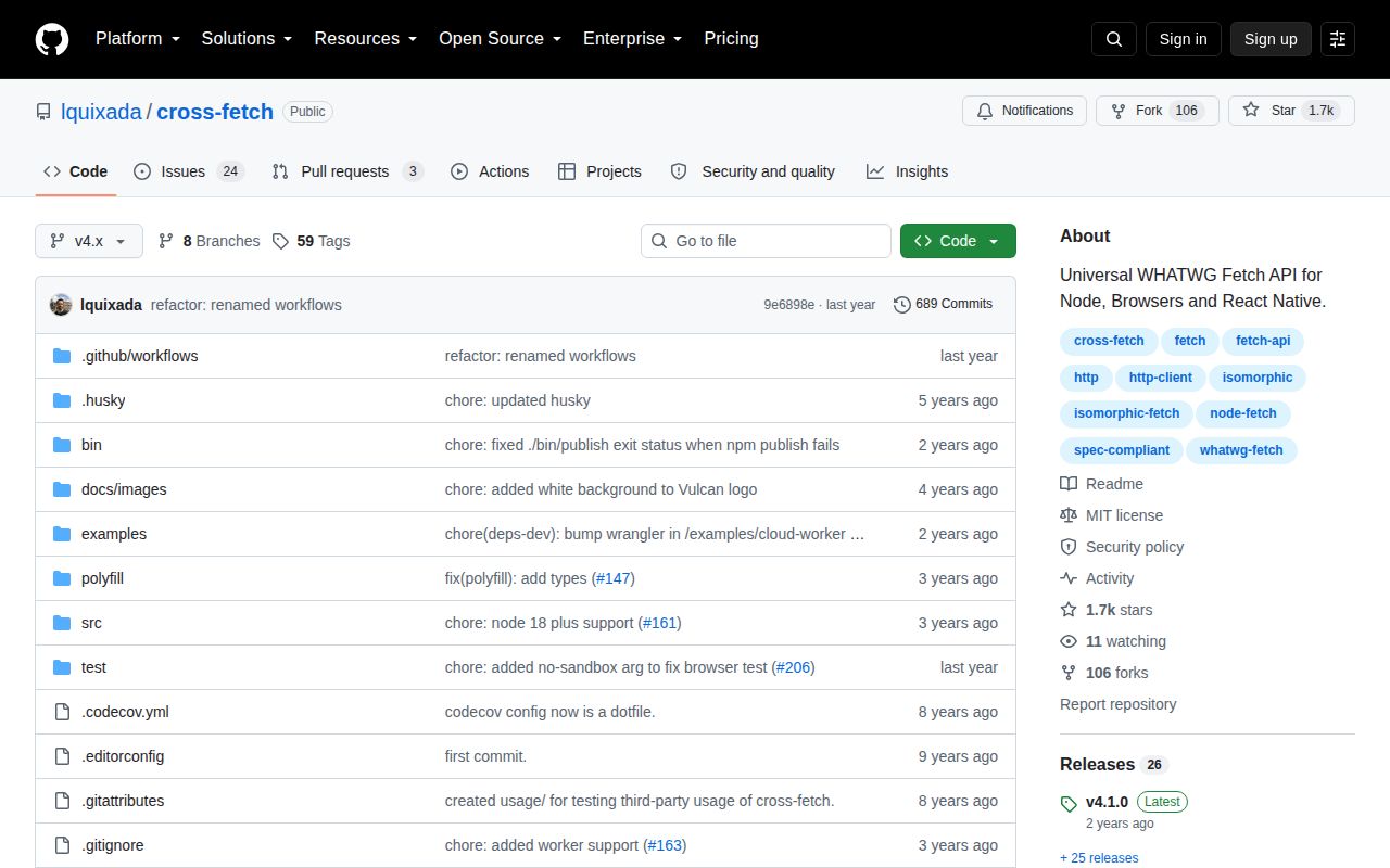 Screenshot of cross-fetch documentation