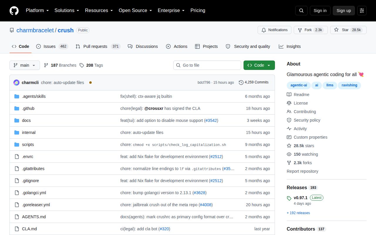 Screenshot of crush (github.com/charmbracelet/crush)