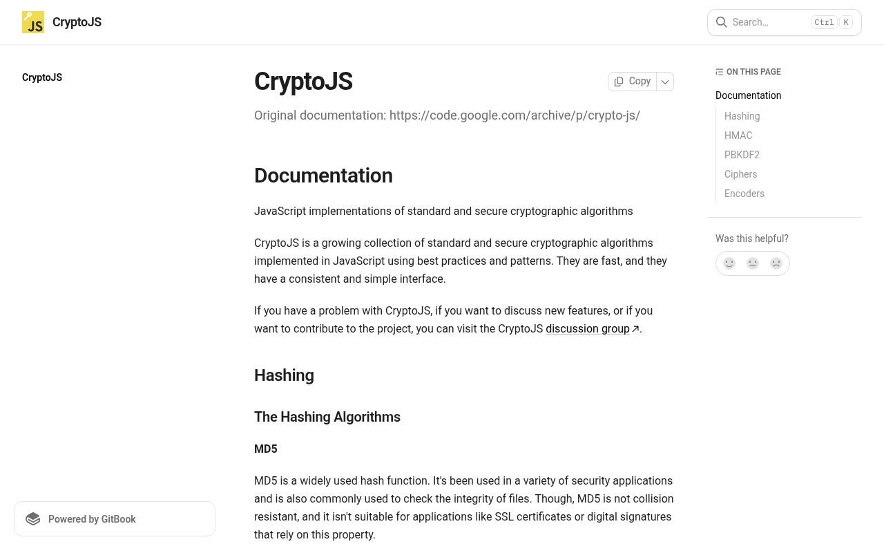 Screenshot of crypto-js documentation