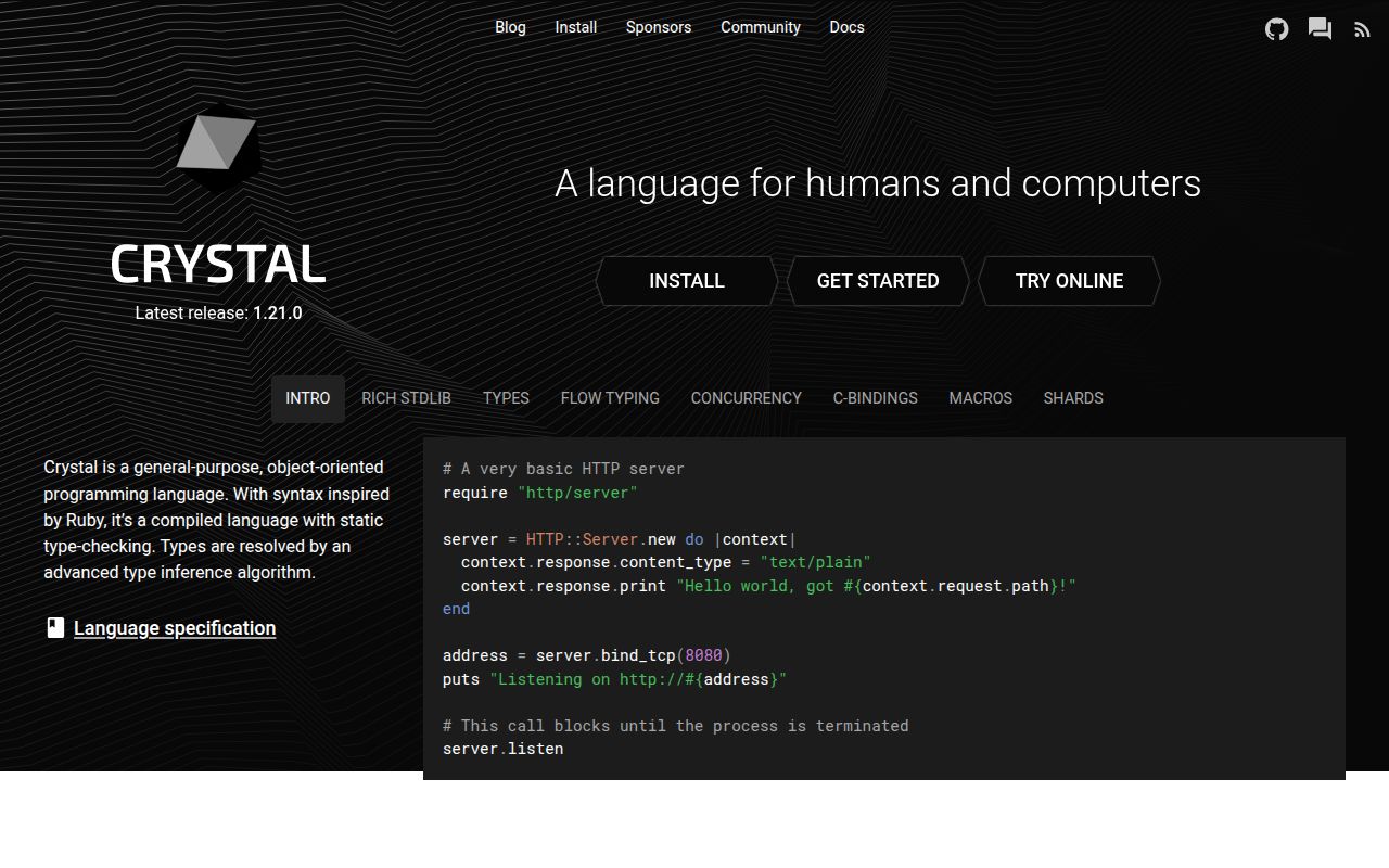 Screenshot of crystal (crystal-lang.org)