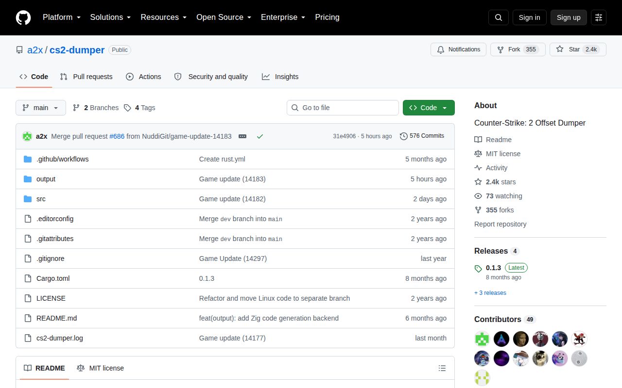 Screenshot of cs2-dumper (github.com/a2x/cs2-dumper)