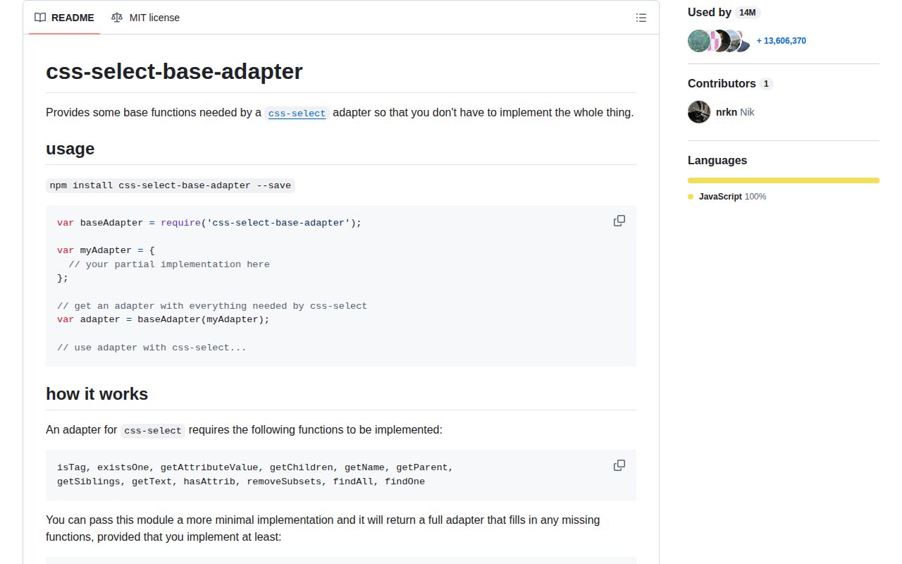 Screenshot of css-select-base-adapter documentation