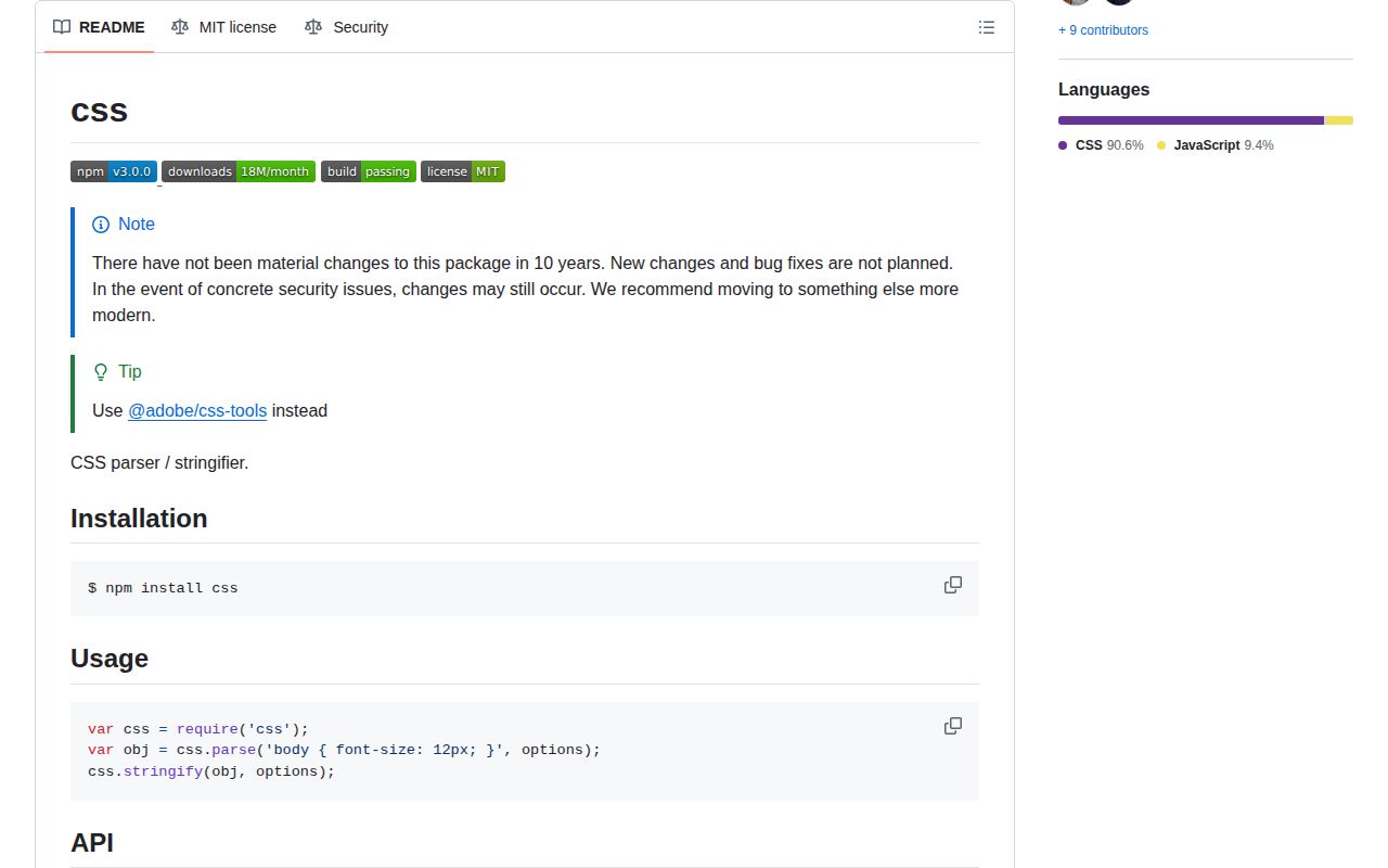 Screenshot of css documentation