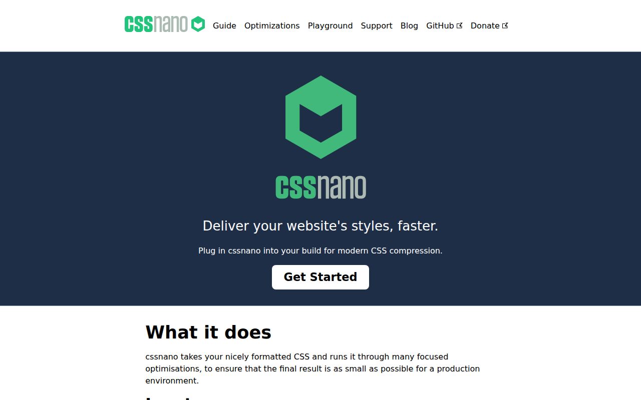 Screenshot of cssnano documentation