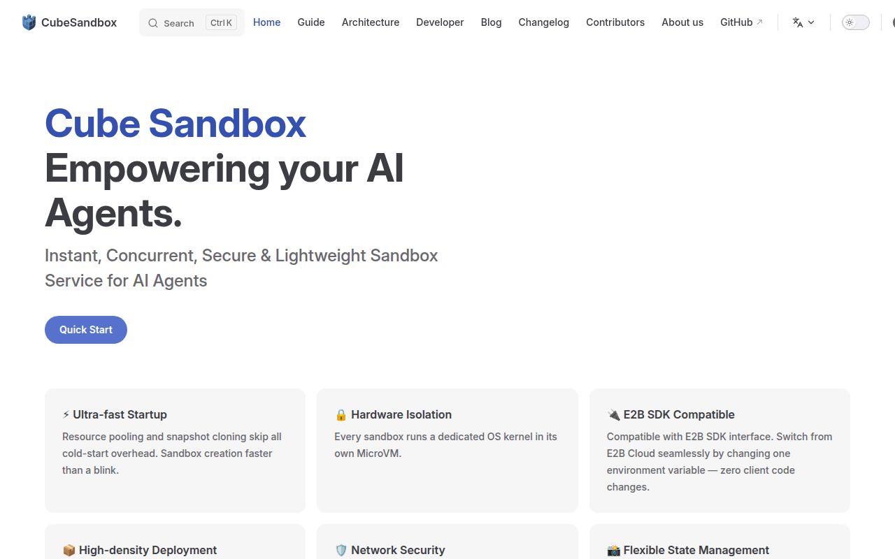 Screenshot of CubeSandbox (cubesandbox.com)